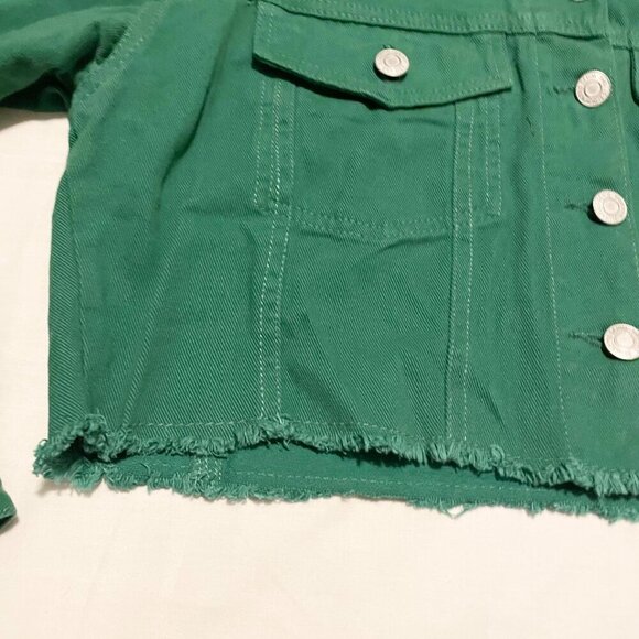 Bluenotes Crop Denim Jean Jacket Green Womens Size XS - Picture 6 of 16